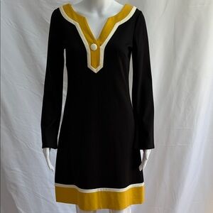 INC International Concepts Black Mustard Yellow Trim Shift Dress - Size S
